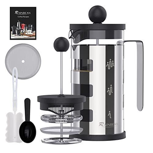 French Press Cafetiere 4 Cups, Stainless Steel Body Shell Coffee Maker- Heat Res