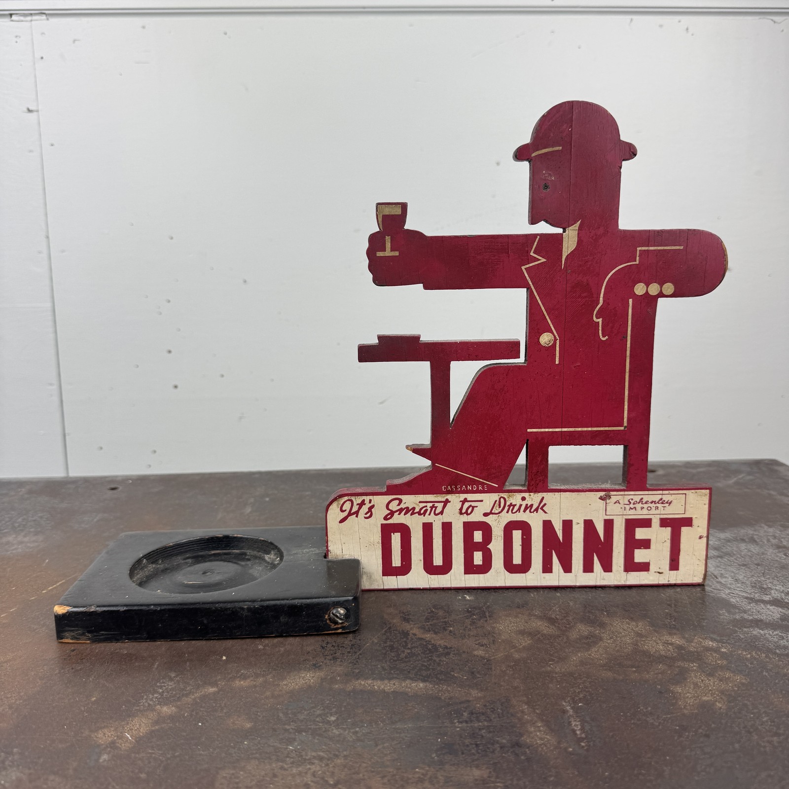 Vtg DUBONNET Quinquina Bar Back Advertising Display Painted Wood Bottle Stand