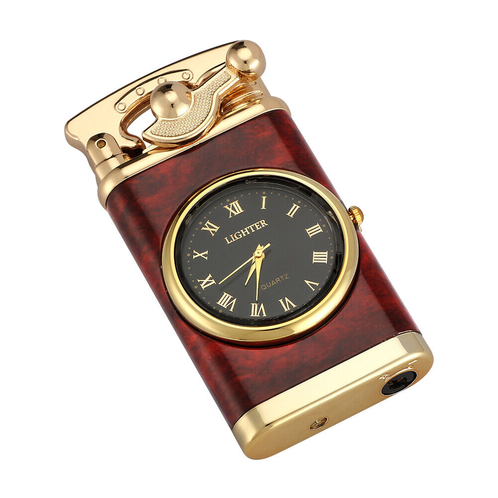 Galiner Vintage Windproof Cigar Lighter Metal Butane Gas Lighter With Clock Red