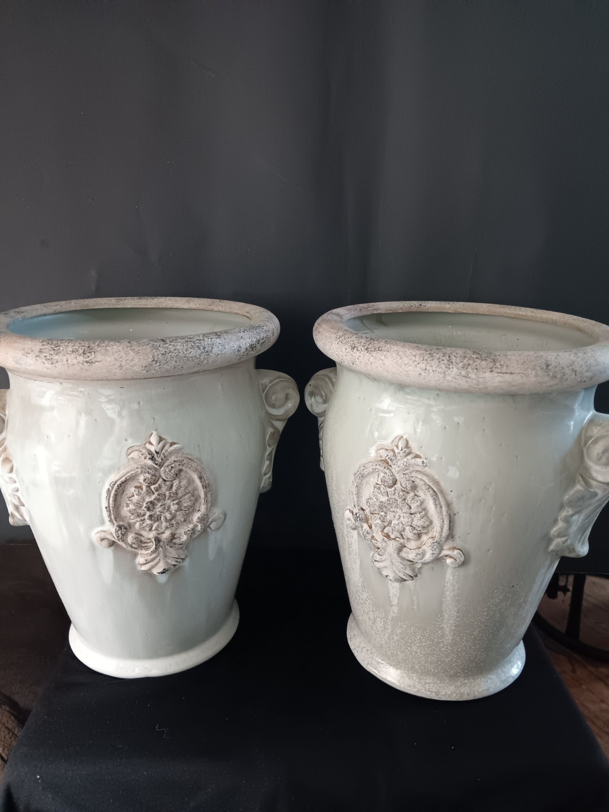 Vintage pair of French country style glazed ceramic planters