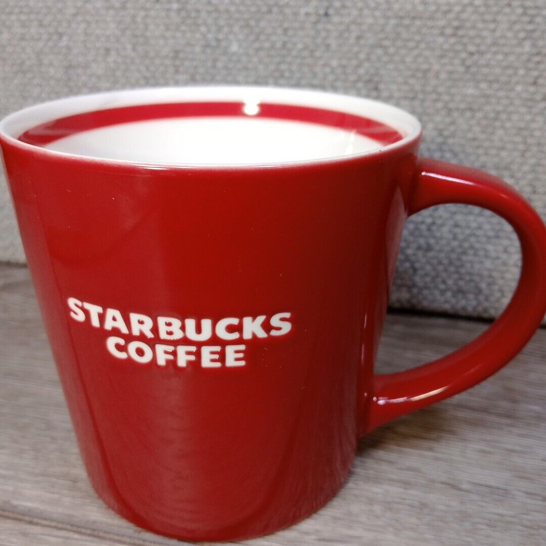 Pristine Starbucks Coffee Mug Red 2010 Embossed Logo Red Stripe Bone China Large