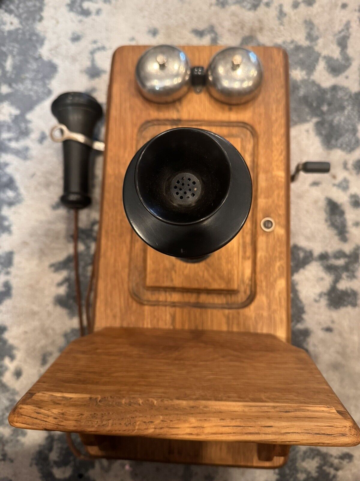 Antique 1900s Kellogg Wall Mount Crank Telephone Quartersawn Tiger Oak