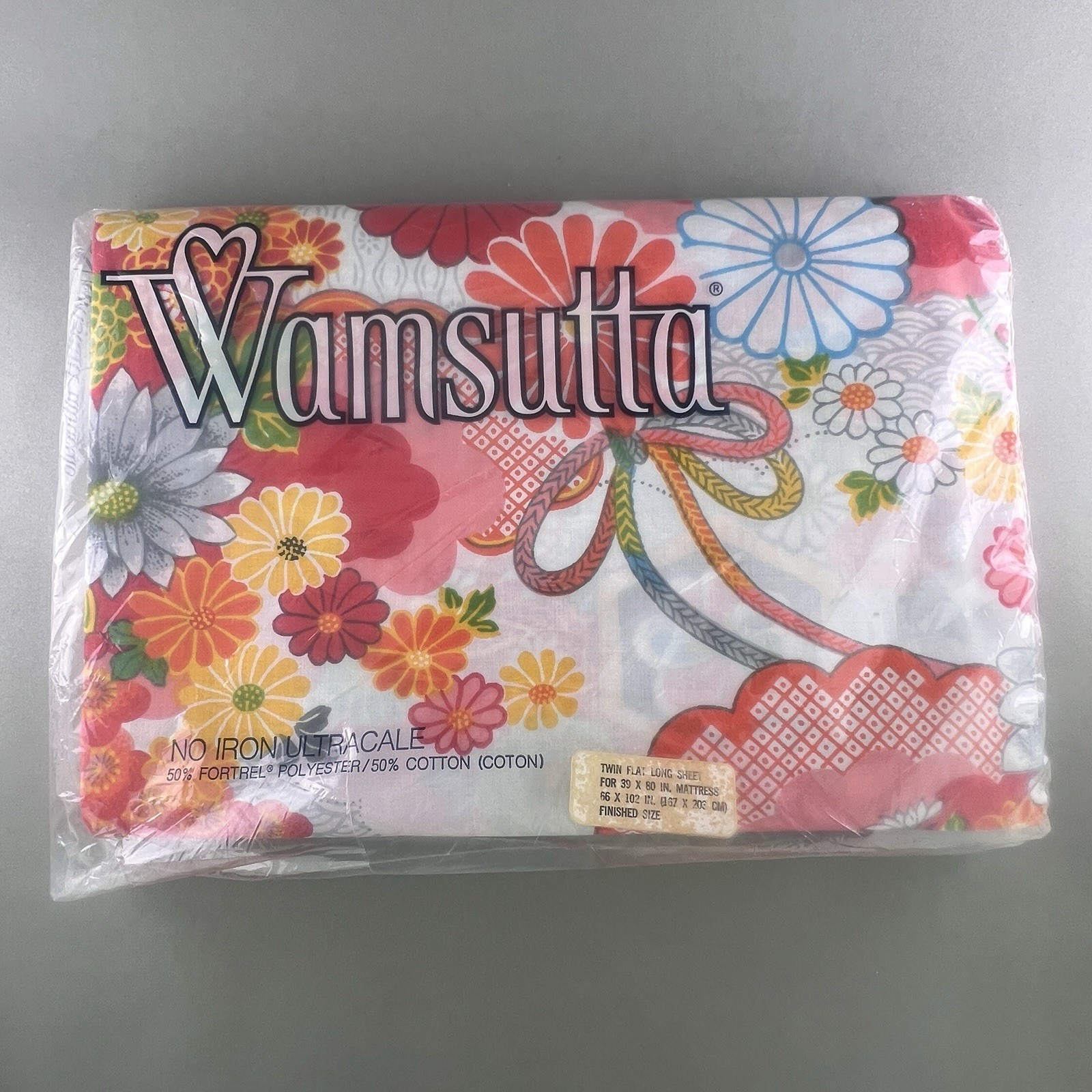 Vintage Wamsutta Twin Flat Sheet KIMONO Floral Percale NOS