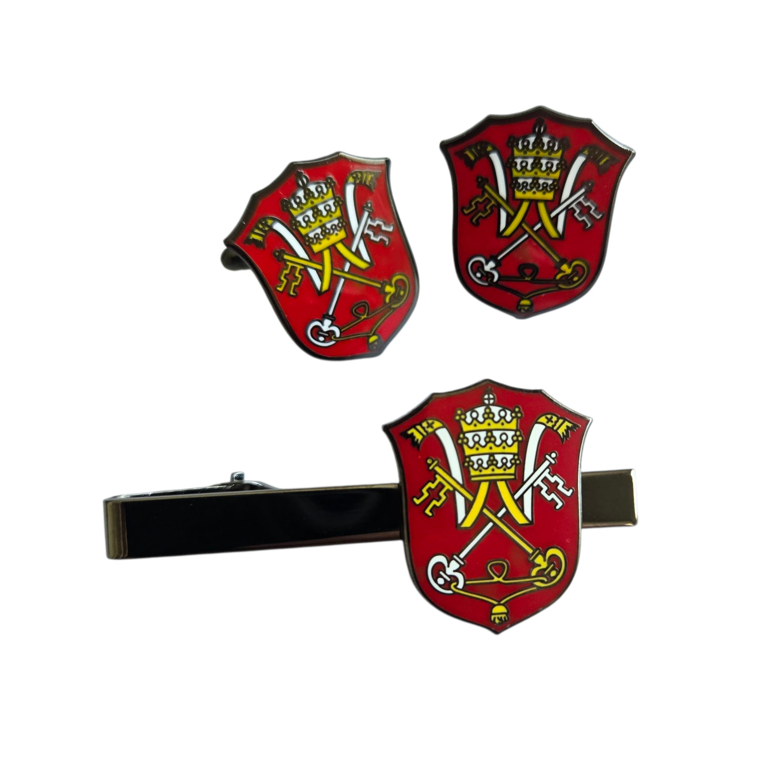Holy See Vatican Catholic Coat of Arms Tie Bar Clip Cufflink Cuff Links Set