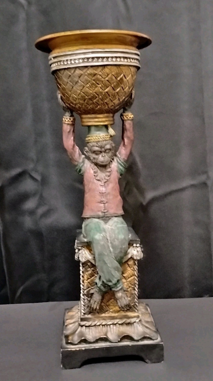  Vintage Seated Chinoiserie Monkey Bellhop Pillar Candle Holder  Figure