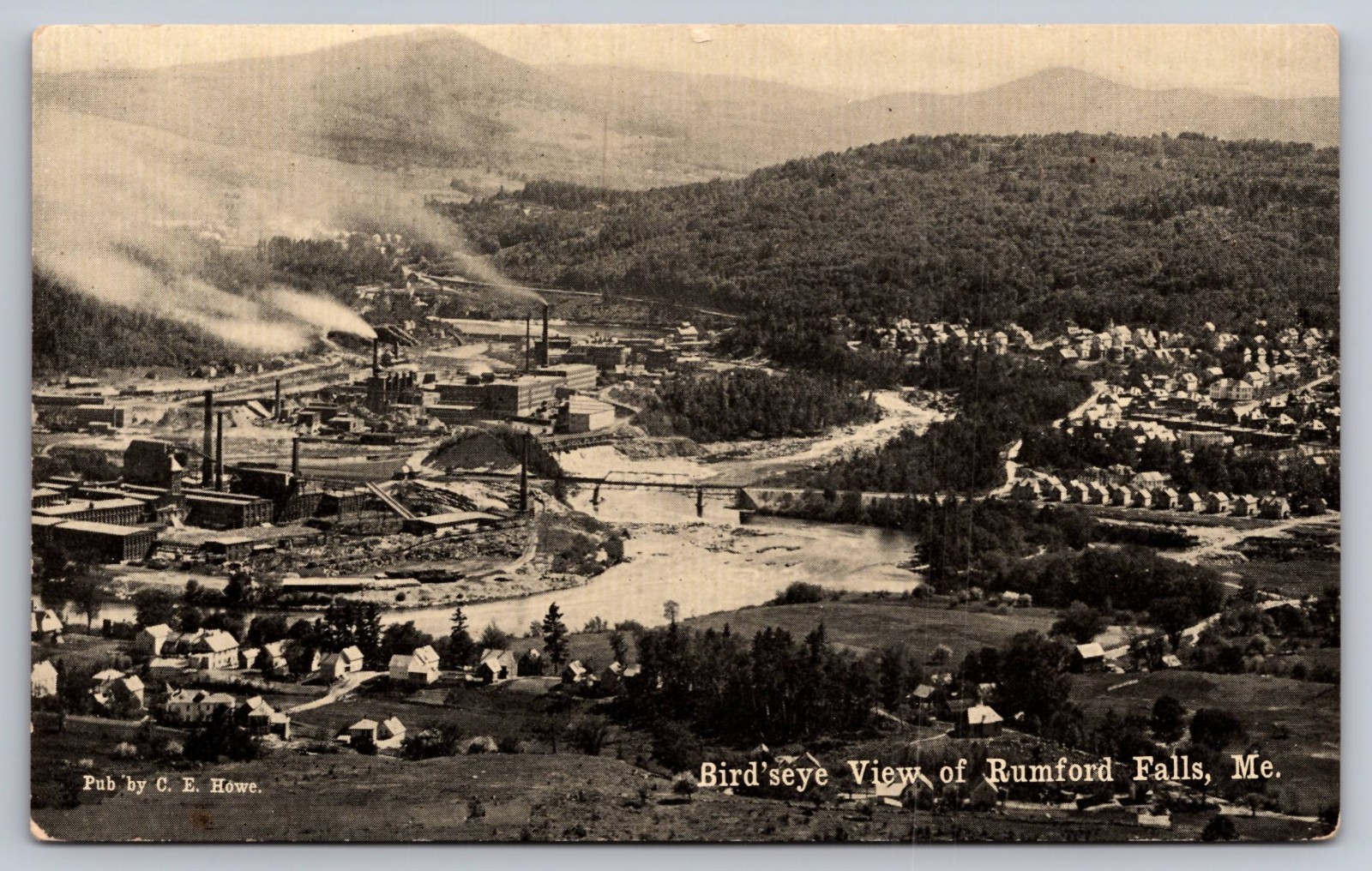 Rumford Falls Maine Elevated View Antique Postcard c.1910
