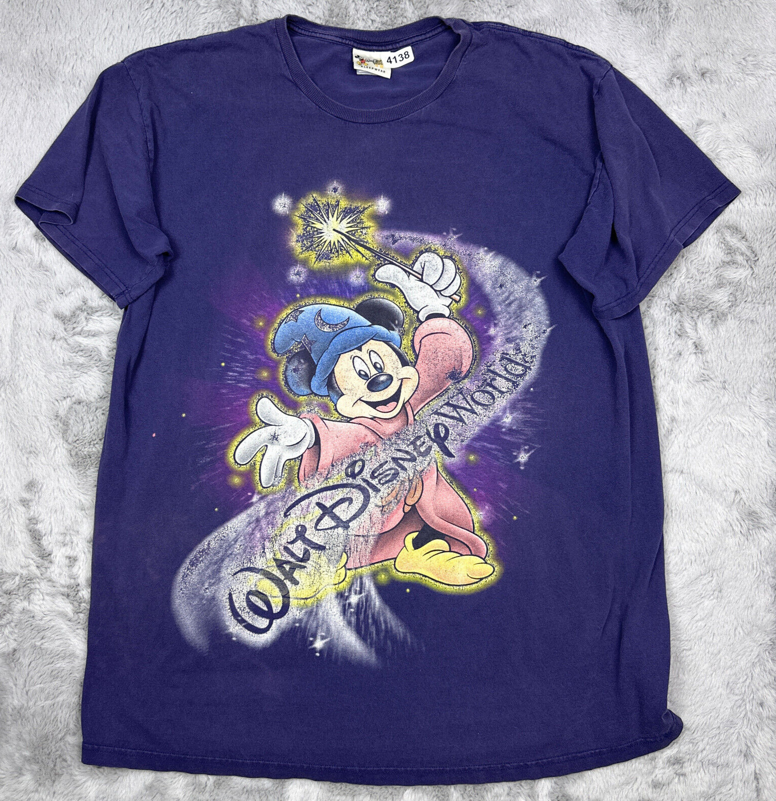 Vintage Disney Fantasia Shirt 2XL Blue Wizard Socerer Magic Sleepwear