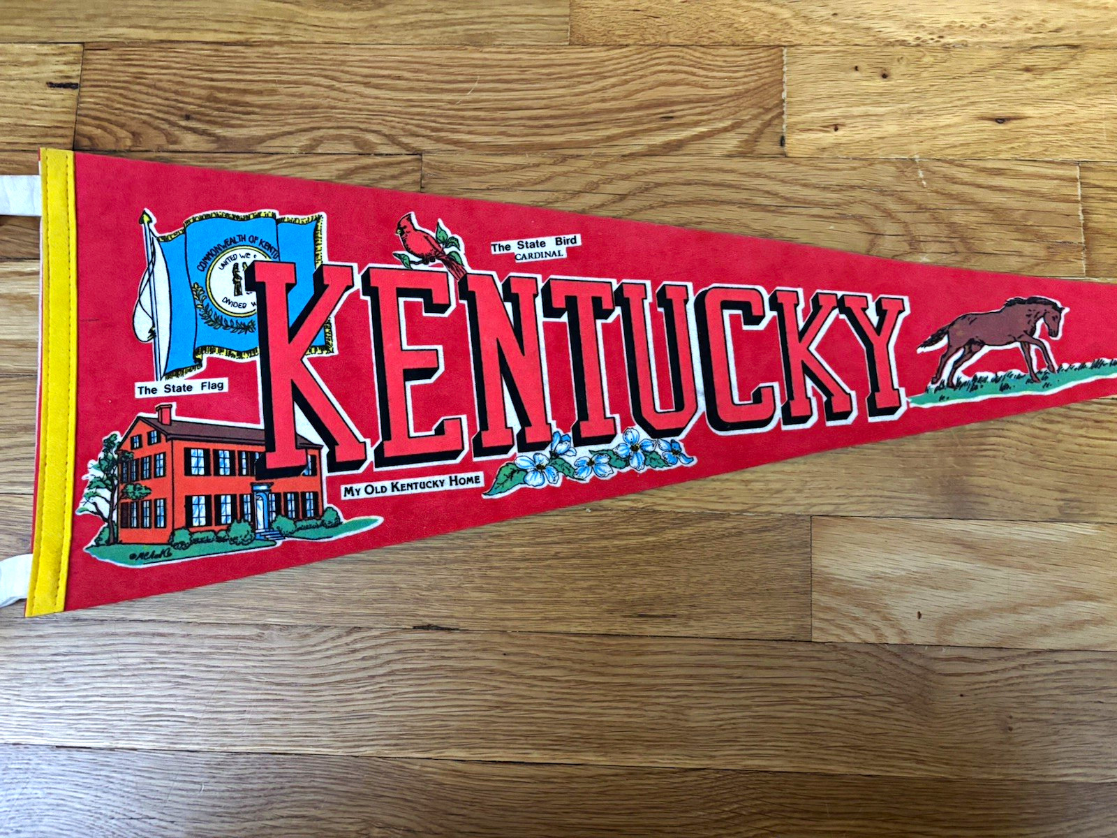 Vintage Red Felt Kentucky Souvenir Pennant, Kentucky State Flag Design