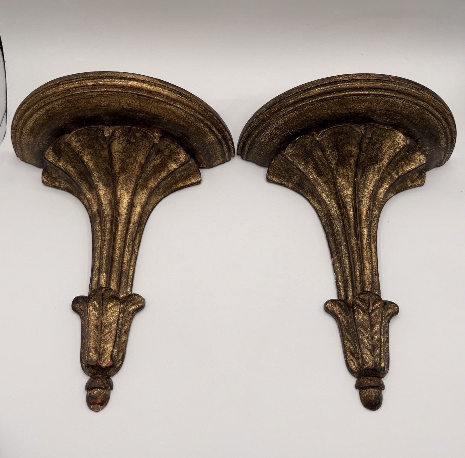 Vintage Florentia Italian Giltwood Wall Shelves Pair Hand Made Italy Gold