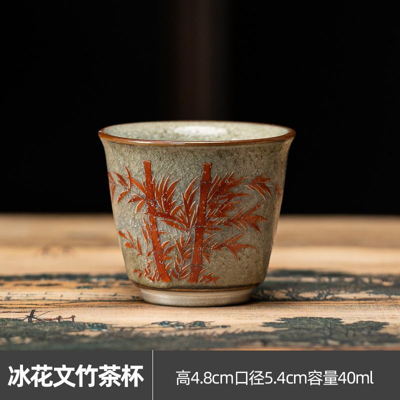 5.4CM Chinese Style Retro Tea Cup Tea Set Ceramic Relief Tea Cup Porcelain 40ml