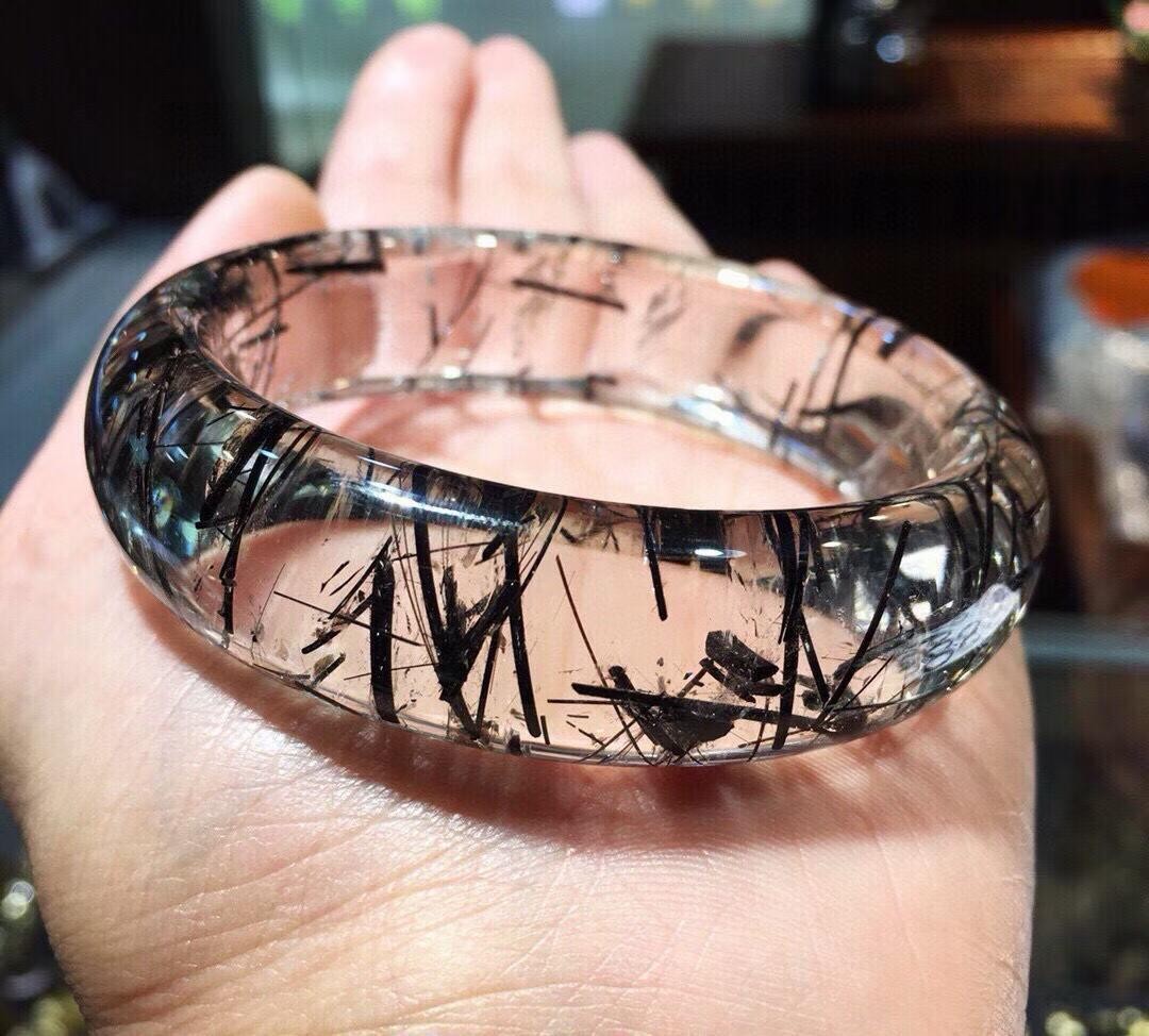 17*9.5mm Natural Black Rutile Quartz Crystal Bracelets Reiki Healing