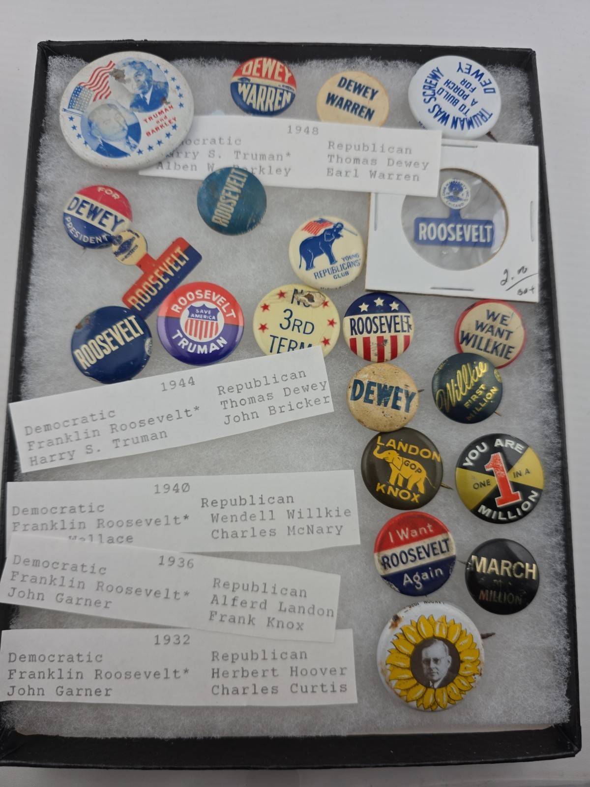FDR Truman Dewey Willkie Presidential Campaign Button Collection, 19pc