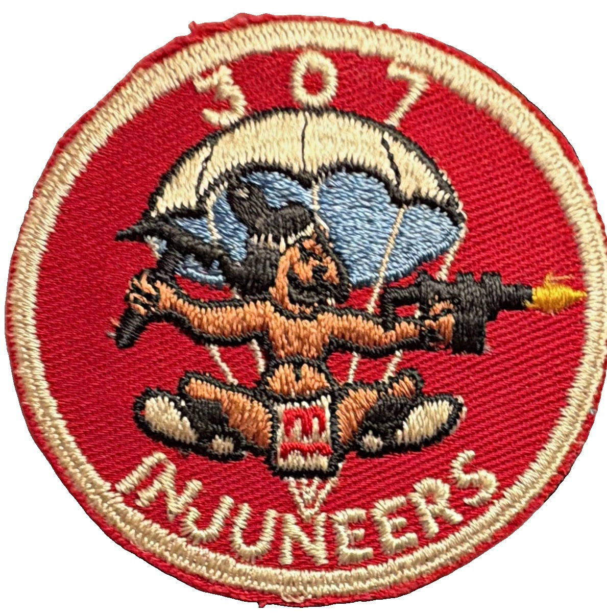 Stunning 307th PIR engineers “Injuneers”  white back WW2 original “No Glow”