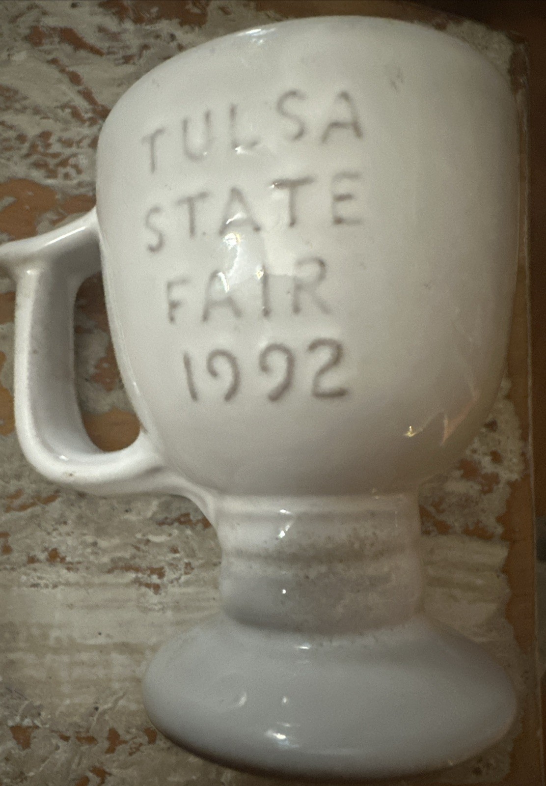 Frankoma White Mug Tulsa State Fair 1992 Pedestal Cup Collectable
