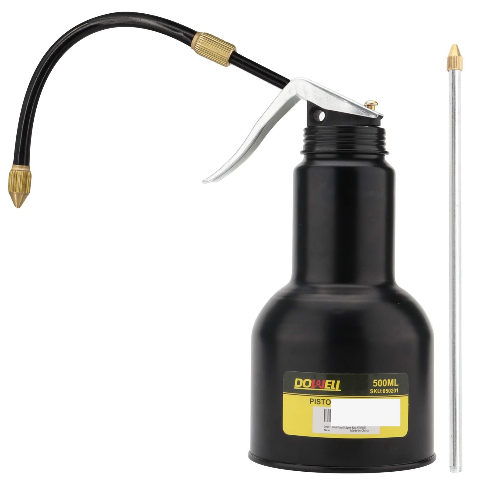 DOWELL Oil Can Pump Oiler 16oz 500ml, Oil Squirt Can Metal, Black DOWELL Oil Can Pump Oiler 16oz 500ml, Oil Squirt Can Metal, Black