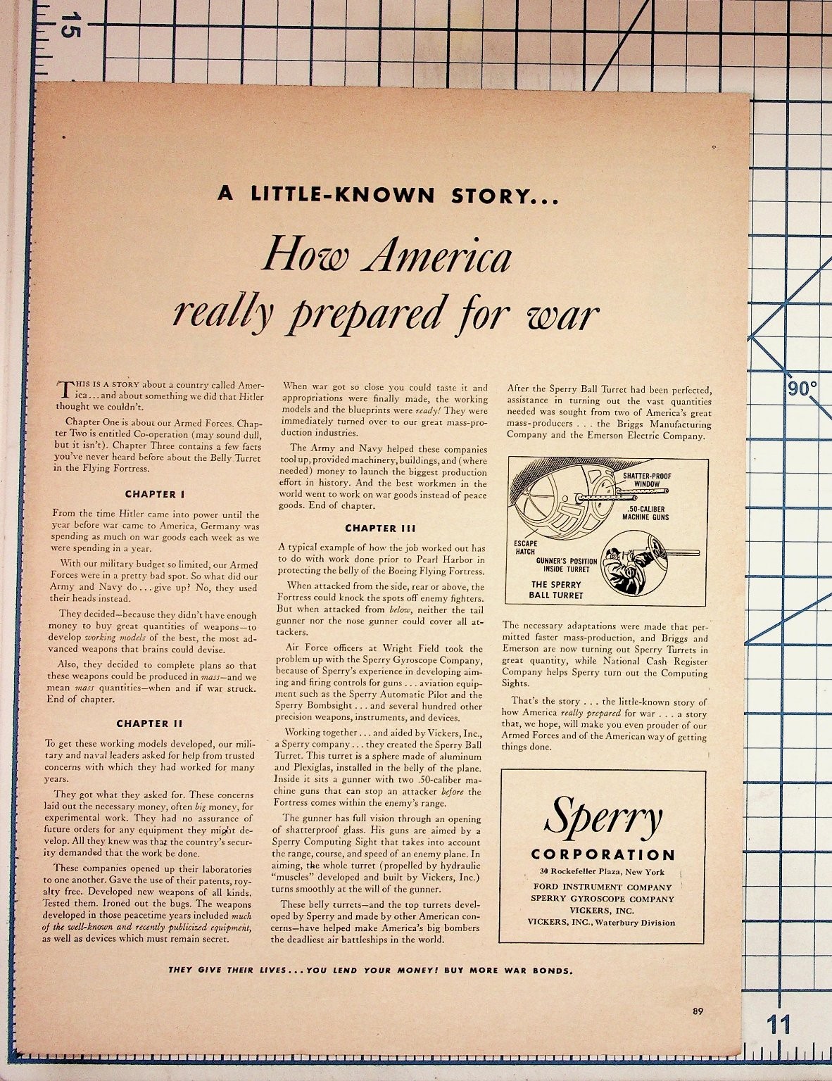 WWII Sperry Ball Turret Magazine Article B-17 Flying Fortress War Bonds