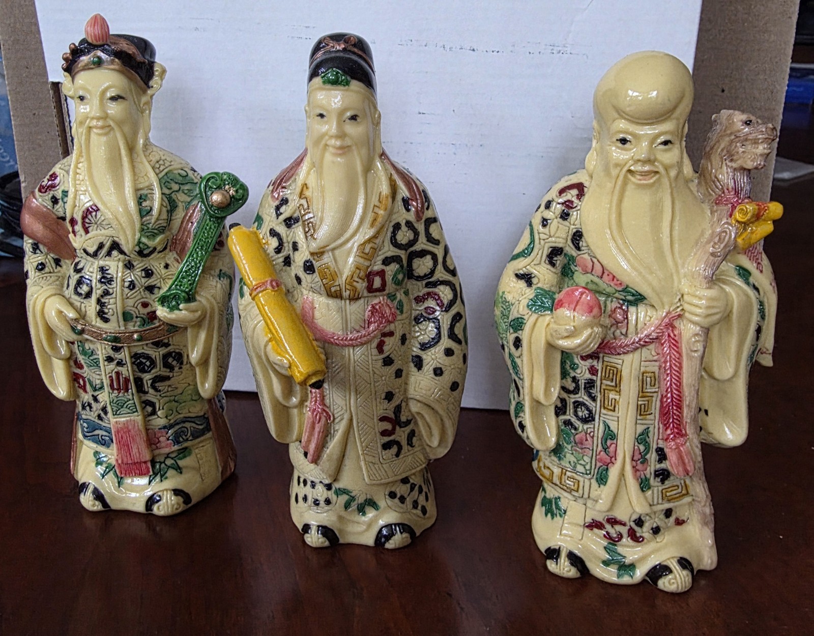 Vintage Chinese Fu Lu Shou Figurines Set 3 Porcelain Immortal Wise Me