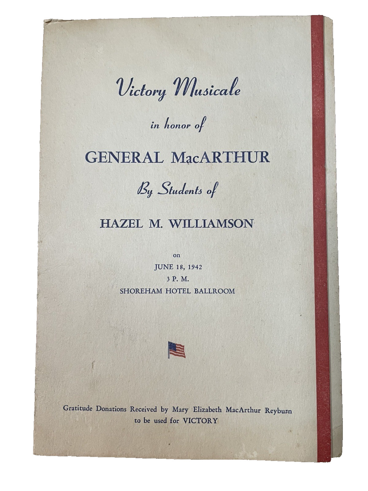 Victory Musicale Gen MacArthur Program Shoreham Vtg 1942 Hazel Williamson WWII