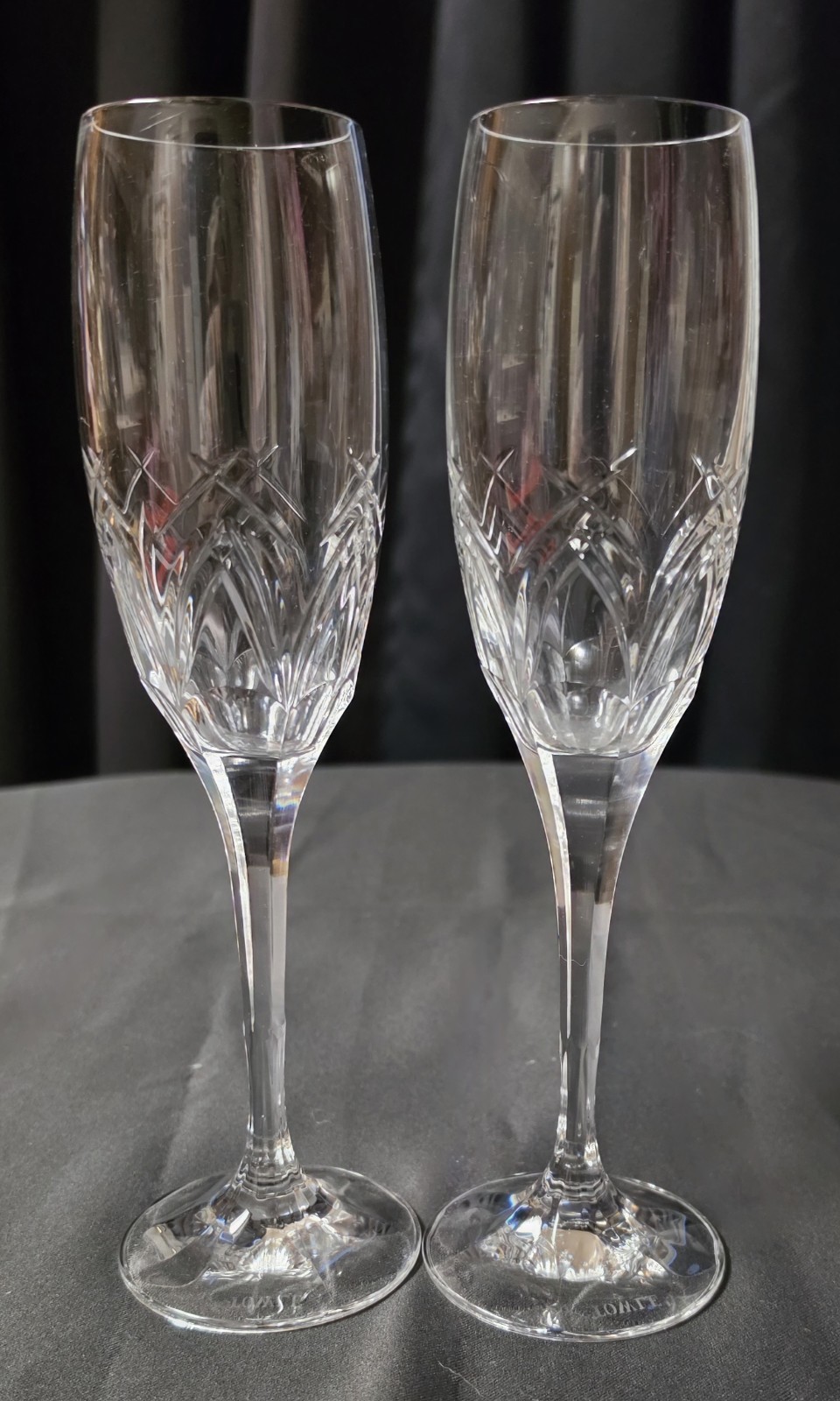Vintage Towle Crytal TOC4 Champagne Flutes Cut Arch Austria Signed Lot of 2
