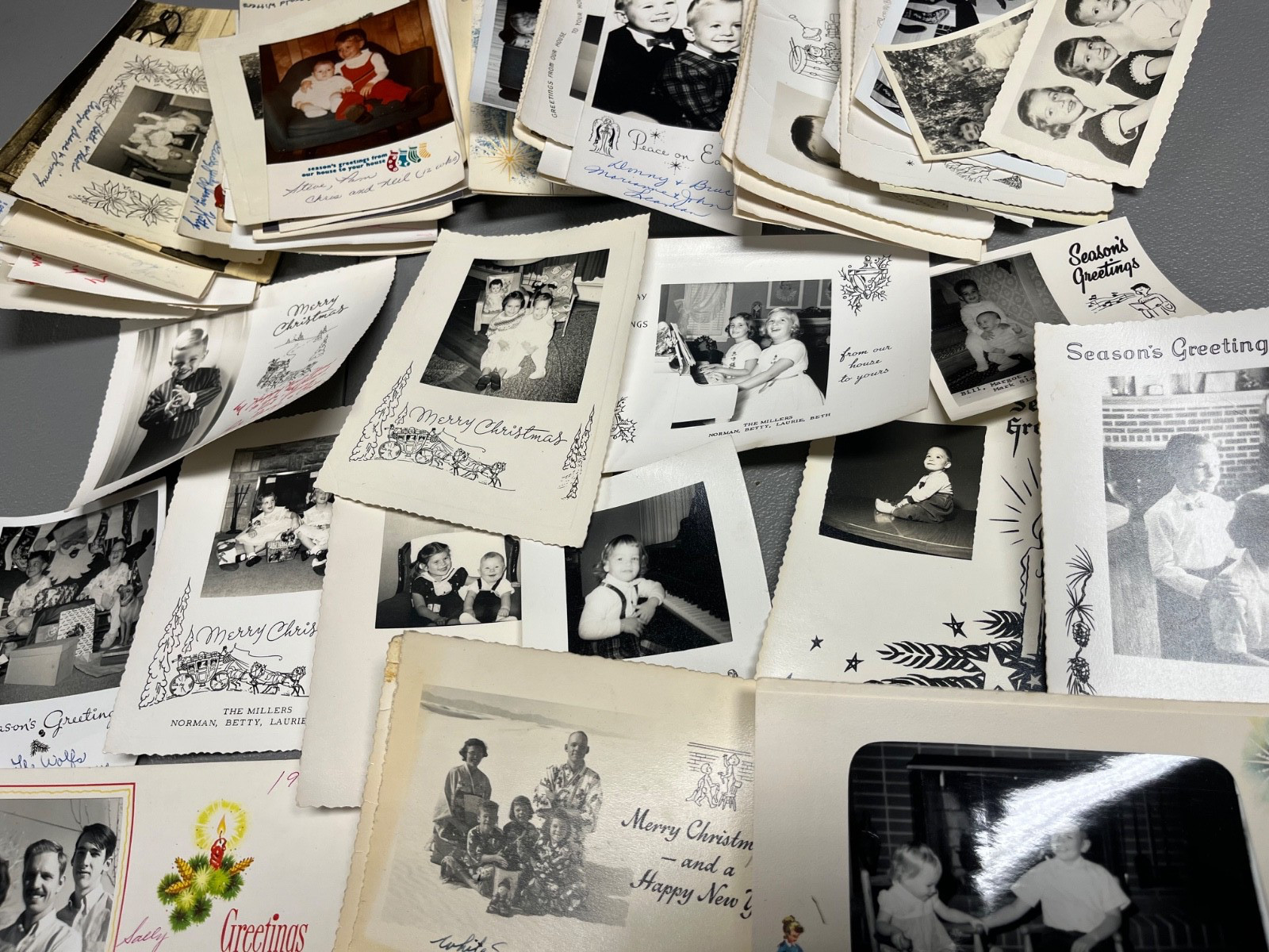 lot of 85 Vintage 1950s Family Christmas Photo Cards Snapshots Ephemera & Photos