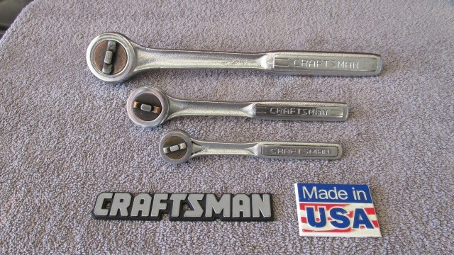 Vintage Craftsman USA Round Head Fine Tooth Ratchet Set 1/4, 3/8, 1/2 -V-  1971