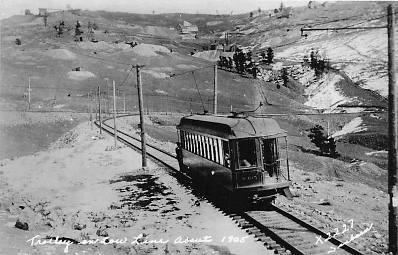 Postcard CO: RPPC Trolley on Low Line About 1905, Cripple Creek, Sanborn
