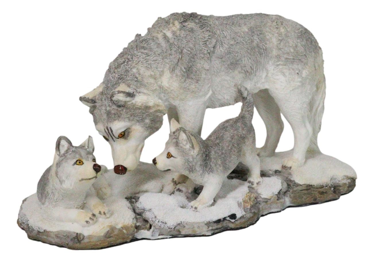 Denizens Of Twilight Large Winter Snow Wolf Mother And Pups Family Statue 9.75\