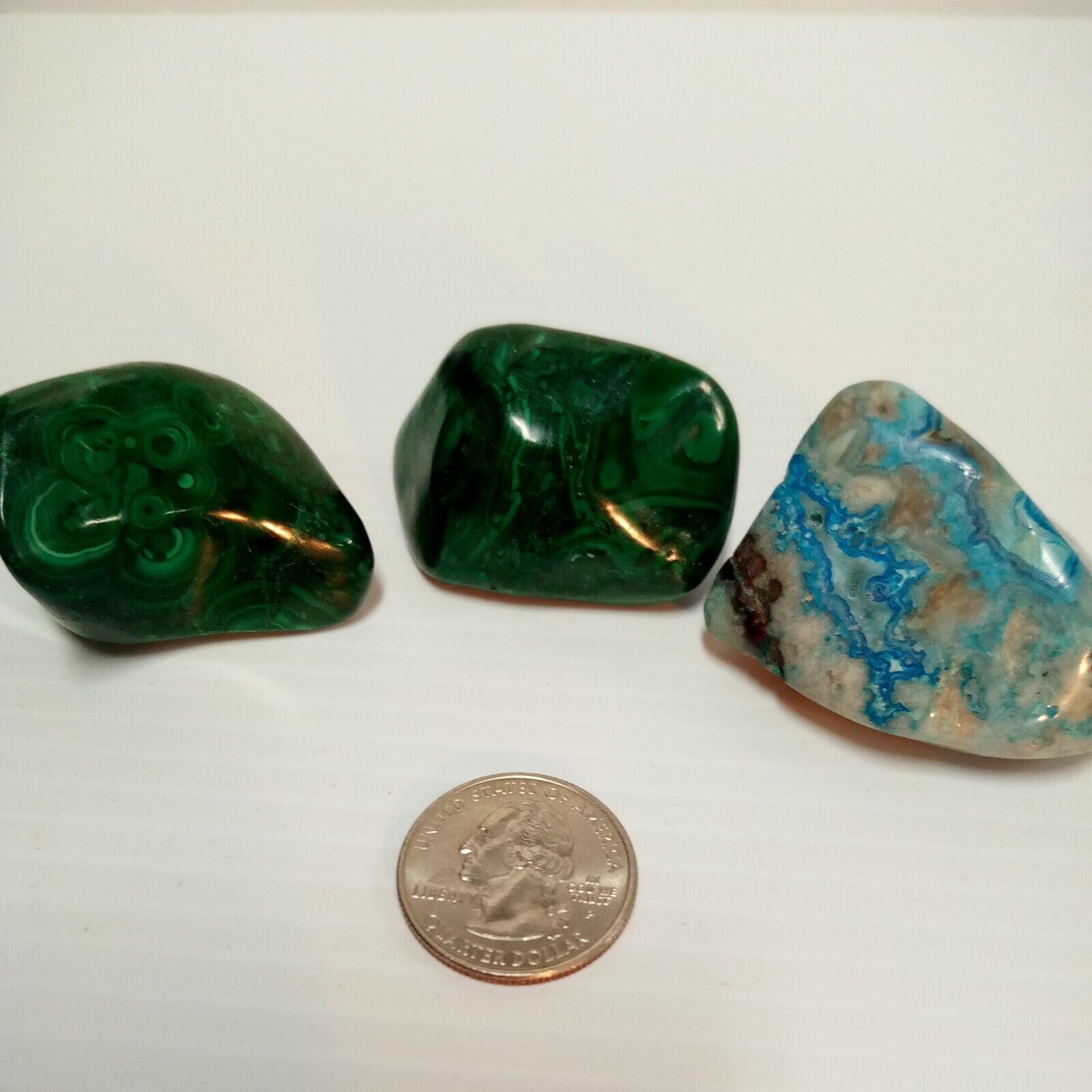 Lot of 18 Vtg Polished Gemstones, Malachite, Chrysocola, Blood Stone + (FC 43/3)