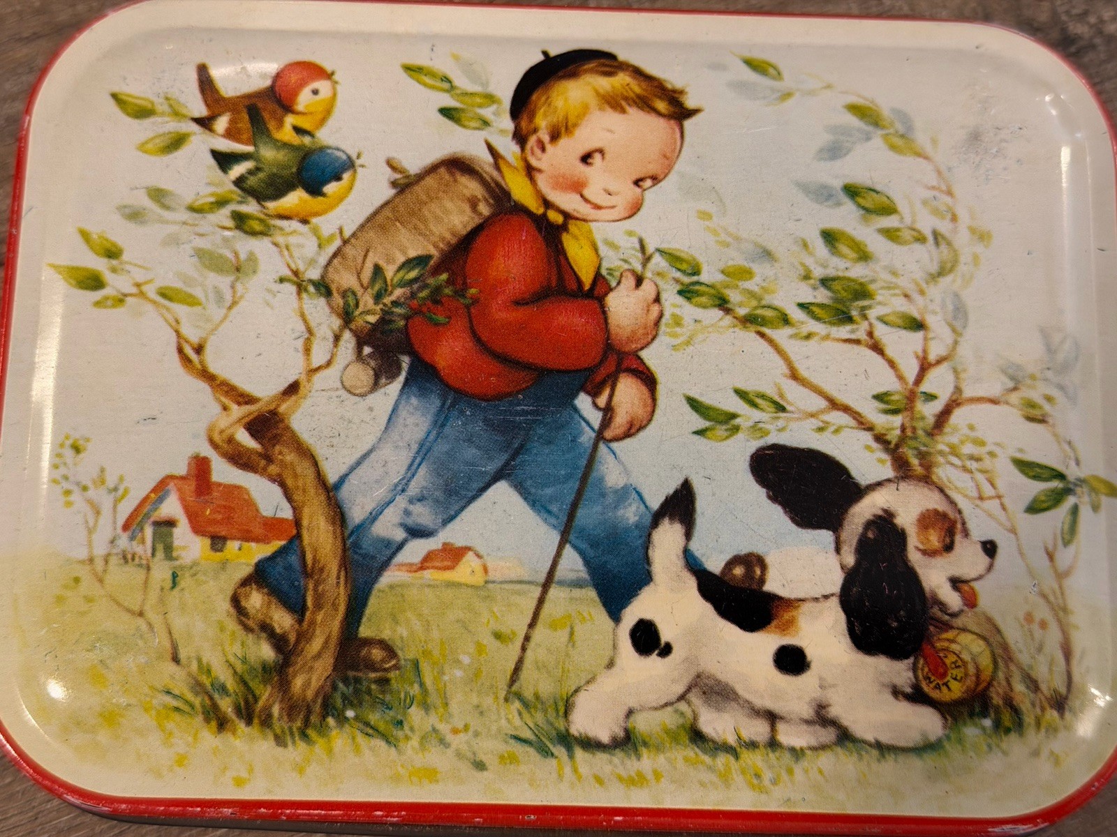 Vintage Thornes Toffee Tin England Boy With His Dog