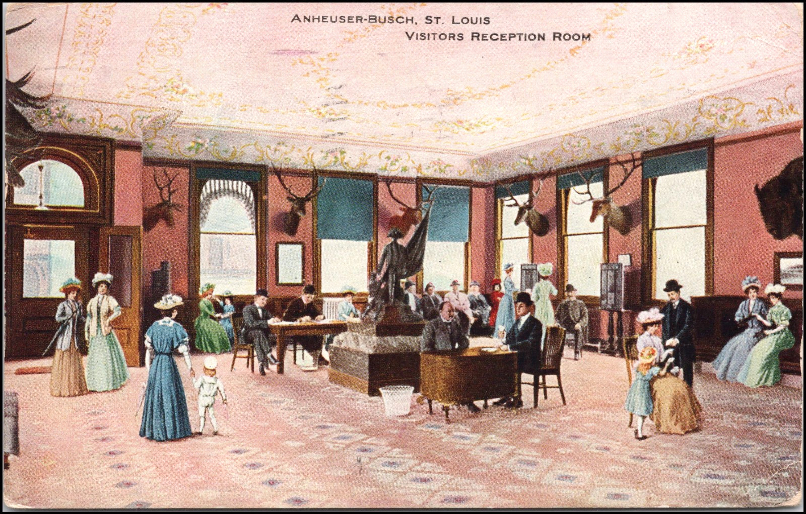 Anheuser-Busch, St Louis, Visitors Reception Room, 1910--Postcard Y423