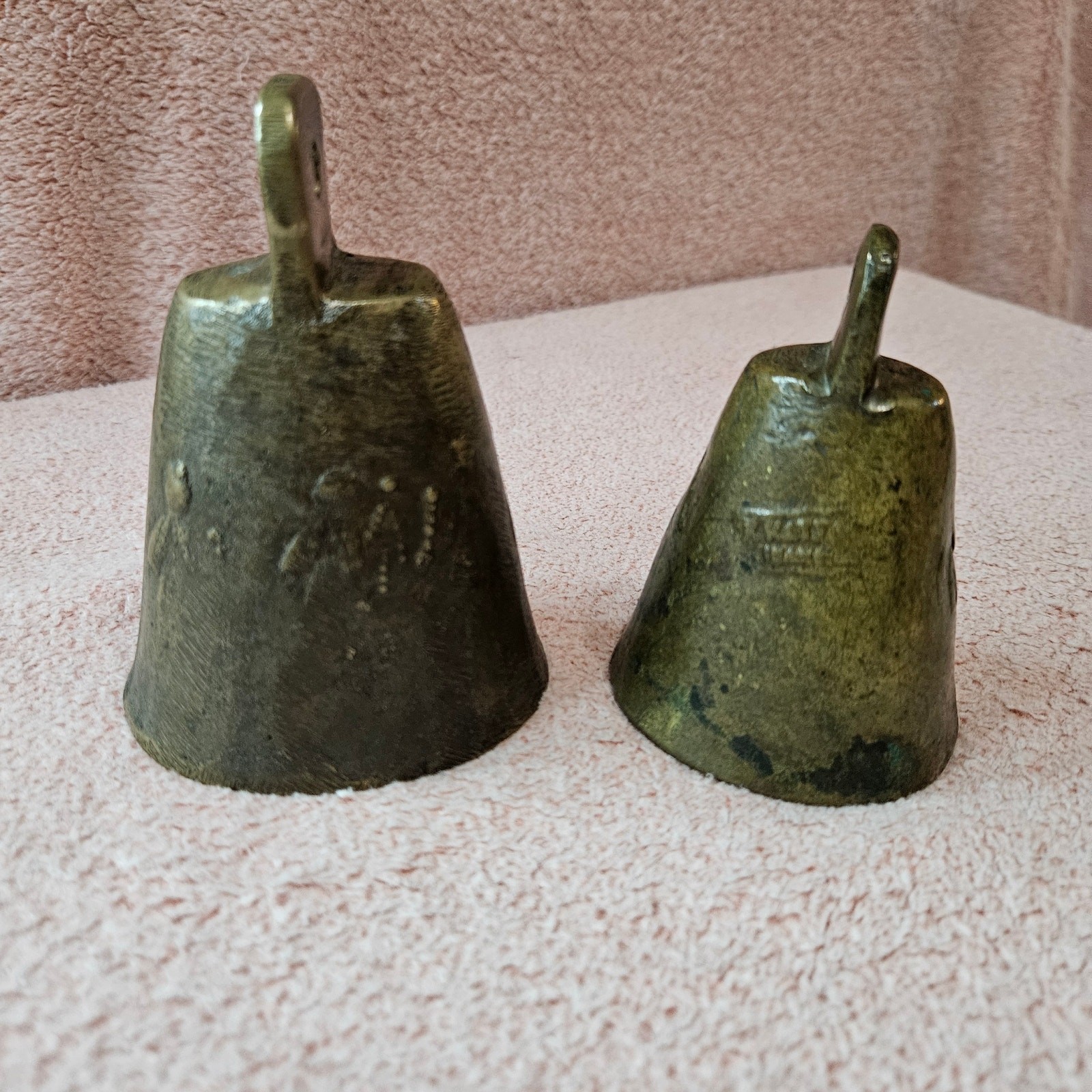 Set of Two Antique Primitive Brass Animal Cow Bells *Please Read*
