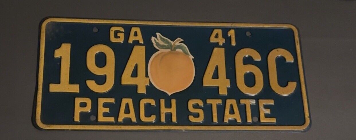 1941 Vintage Georgia License Plate With Peach Sticker