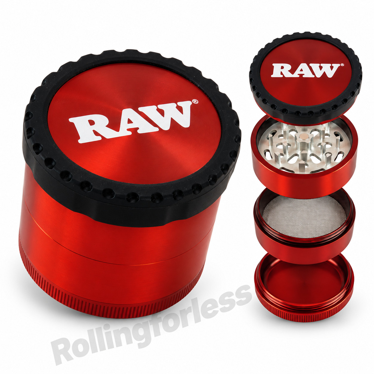 RAW LIFE 4-Piece Modular Rebuildable Herb Grinder 2.5 Inch - RED
