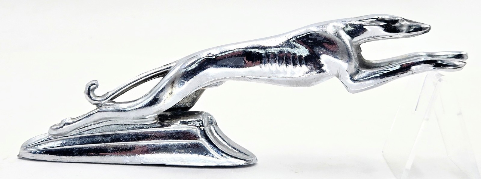 Vintage 1935 1936 Ford V8 Greyhound Hood Ornament Mascot Base Chrome OEM Running