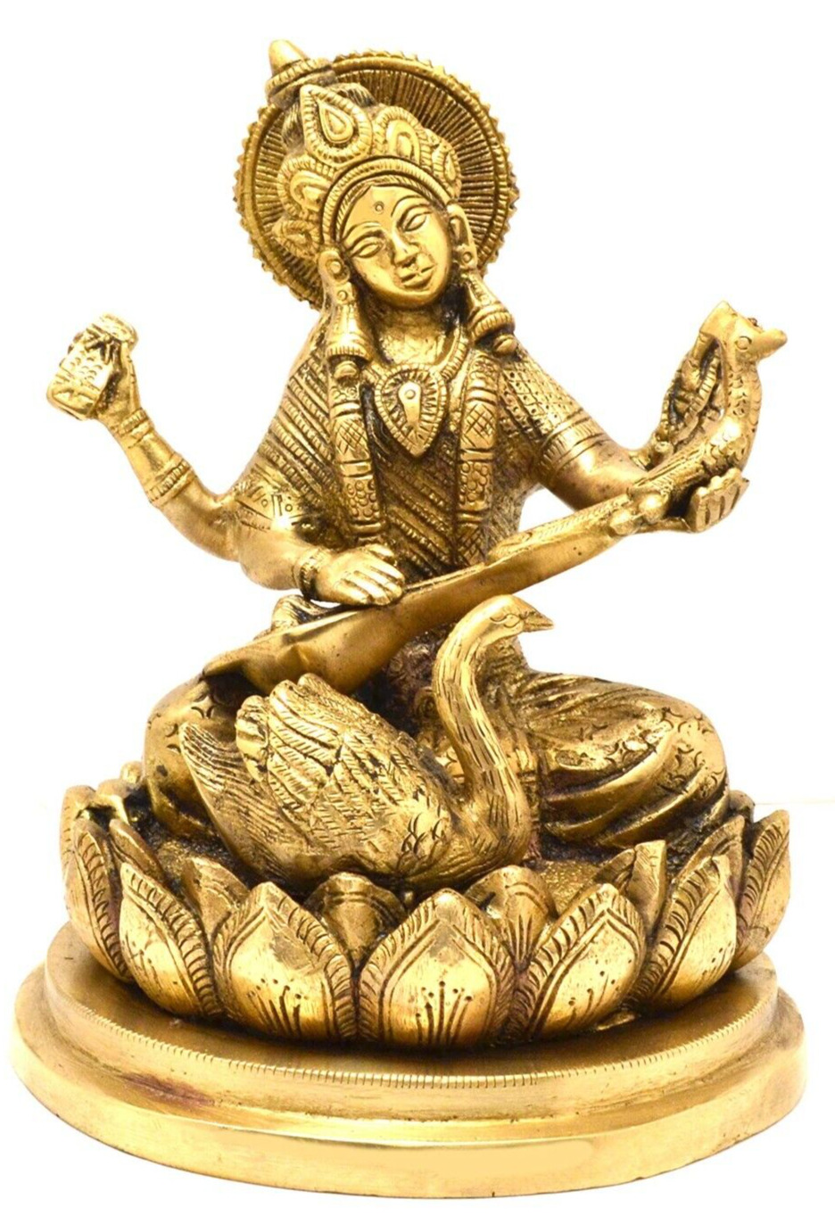 Standard Brass Goddess Saraswati Idol in Gold-A Symbol of Knowledge and Artistry