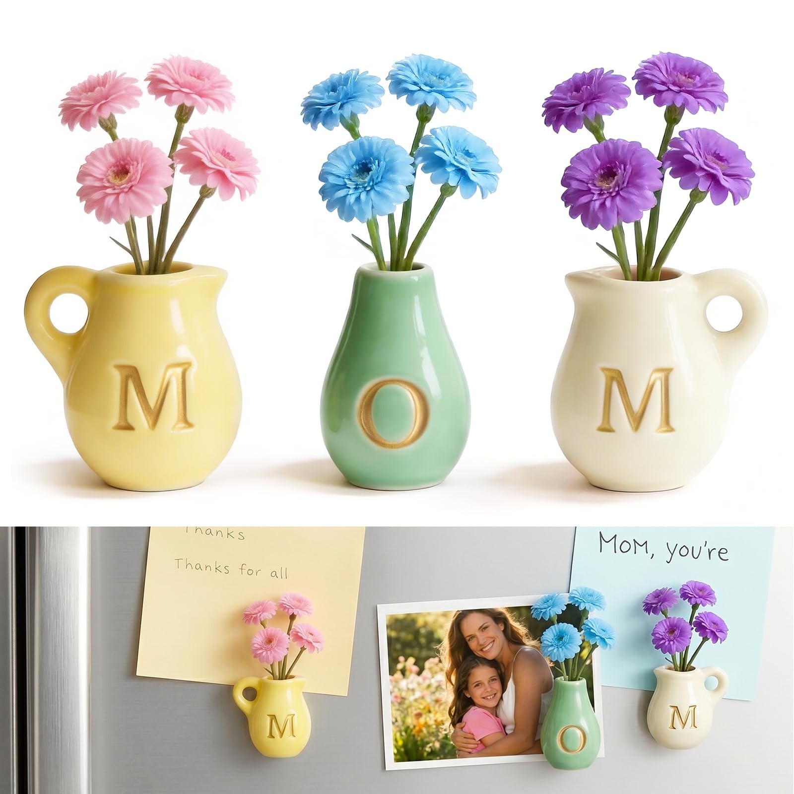 Mini Ceramic Vase Fridge Magnets – Tiny 3D Flower Vase Refrigerator Magnets with