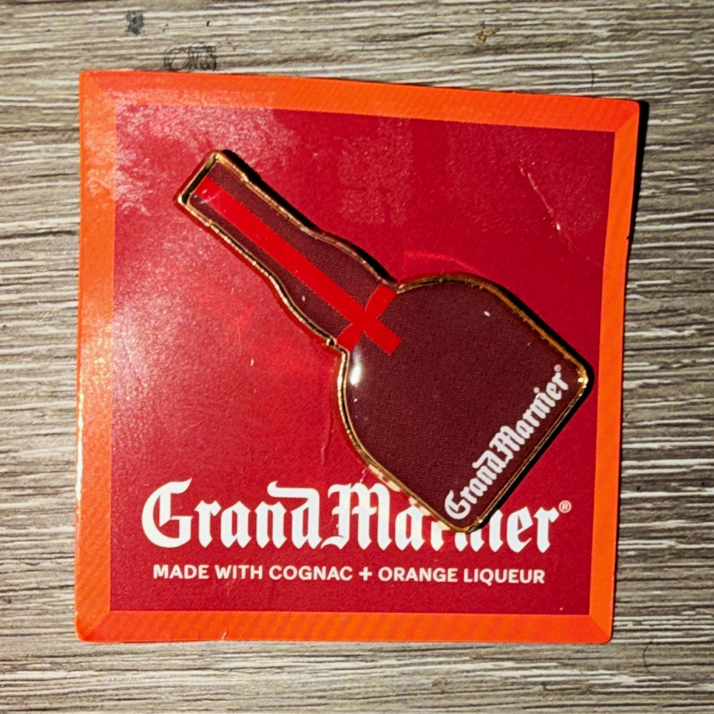 Grand Marnier Bottle-Shaped Advertising Pinback Pin w/ Original Backing Card