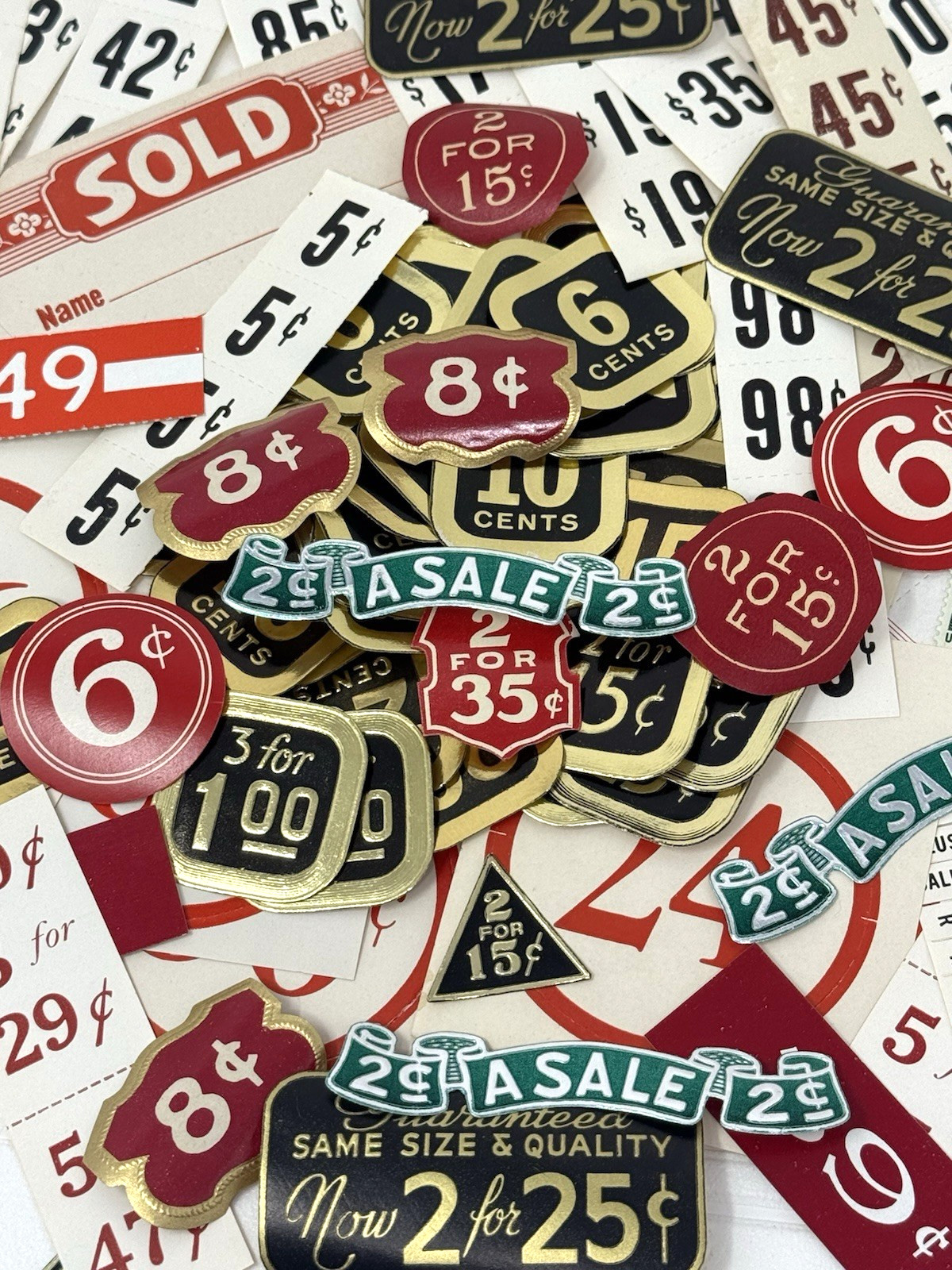 Vintage Lot 264 Gummed Labels Price Tags Stickers Journal Ephemera Store Advert