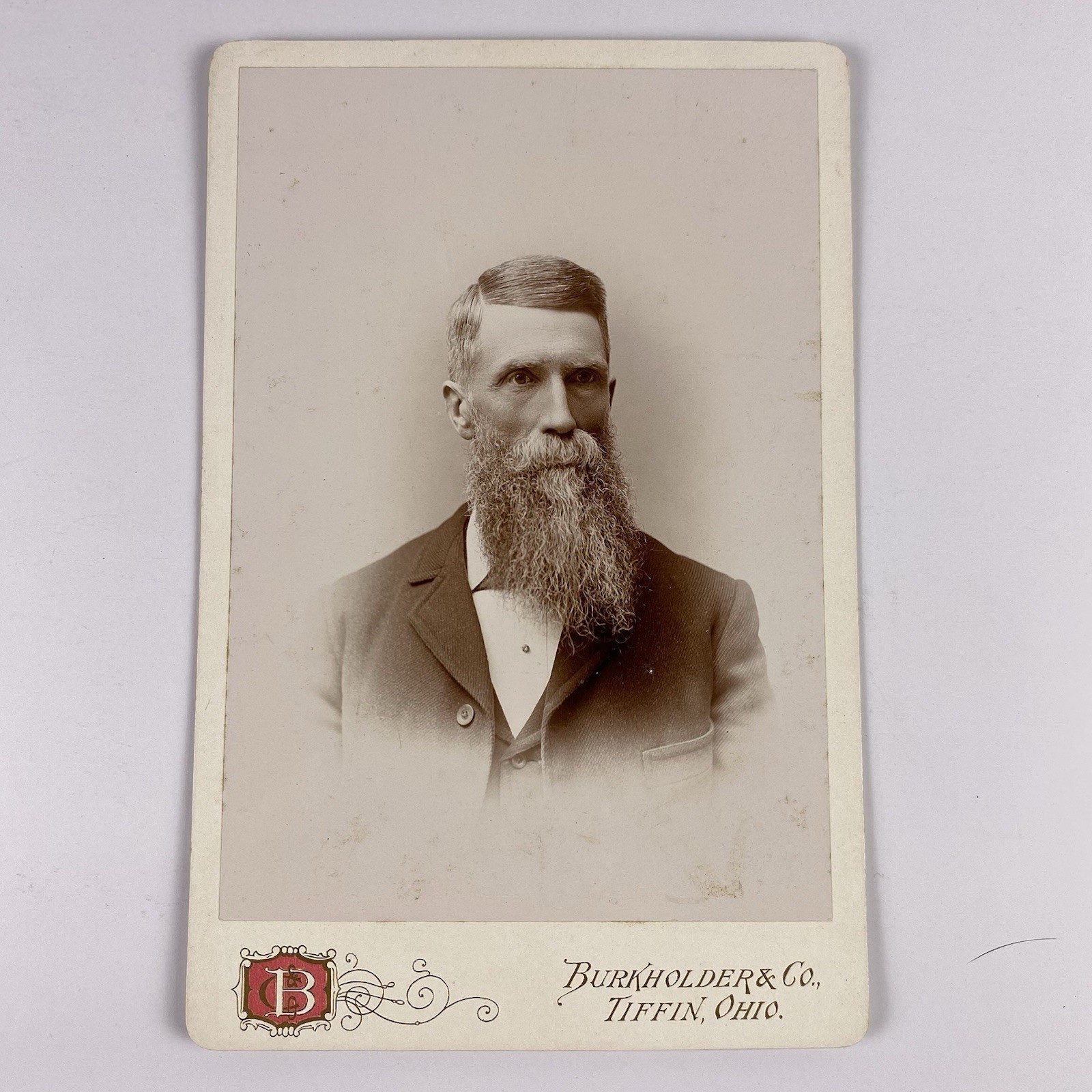 Antique Cabinet Card Photo Tiffin Ohio Distinguished Gentleman Long Beard Logo