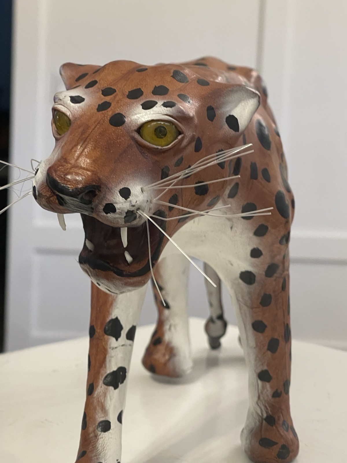 Vintage Leather Wrapped Cheetah Or Leopard Statue