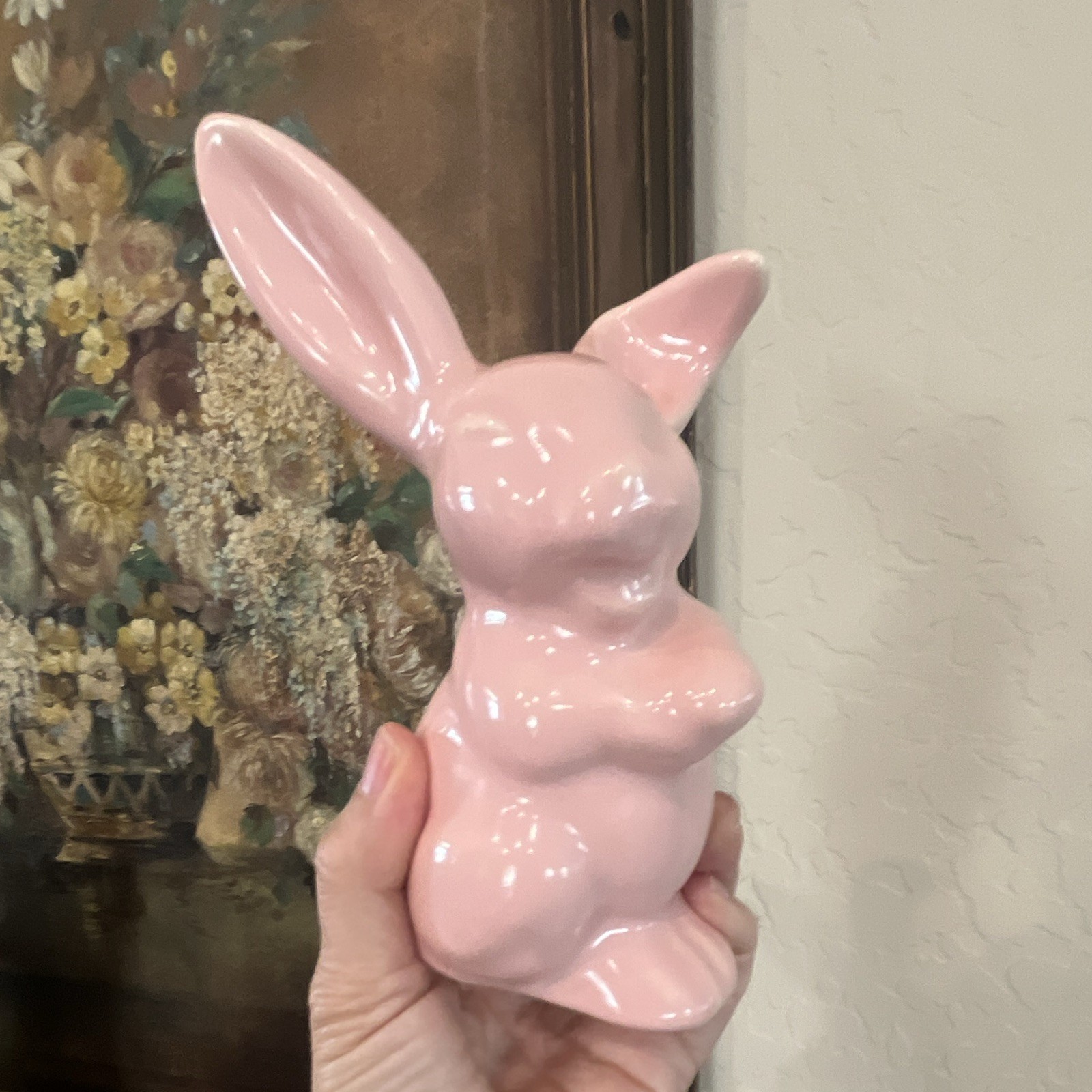 Mid Century Pink Ceramic Bunny Rabbit Figurine California Pottery 308 USA Vtg
