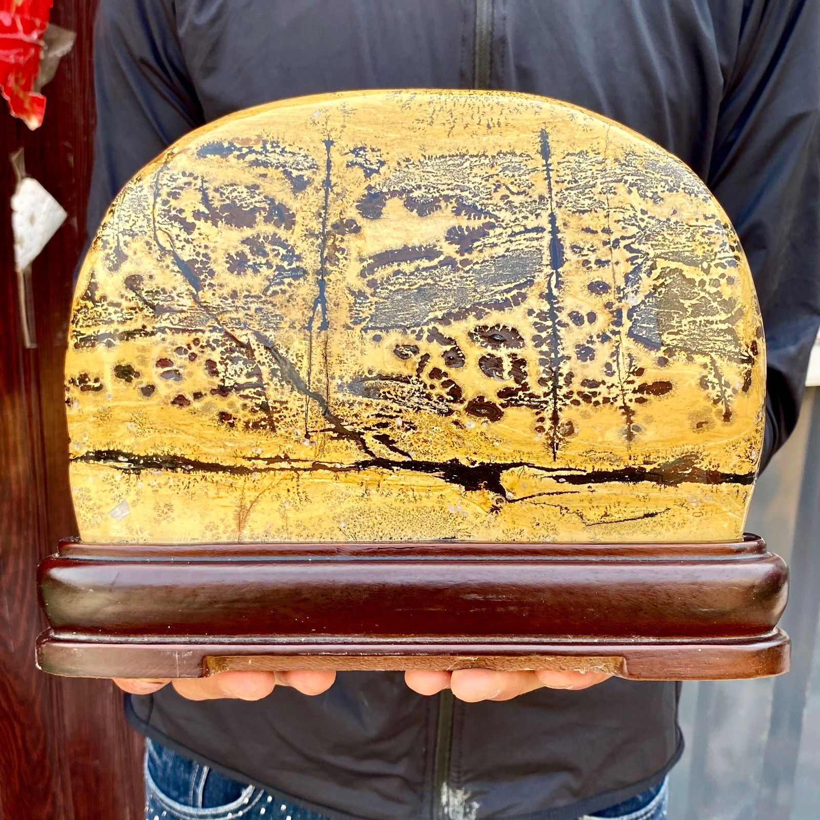 5.51LB Beautiful Natural Chinese Dendritic Limestone Picture Stone Guohua -Rare