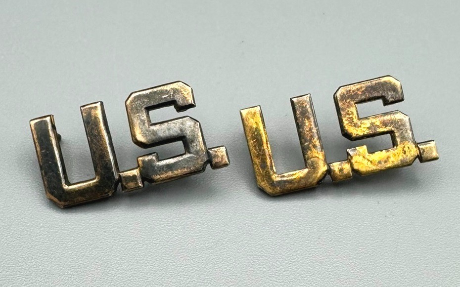 WWII 1/20 10K Gold Army U.S. Officer Collar Insignia Pins Set by Balfour