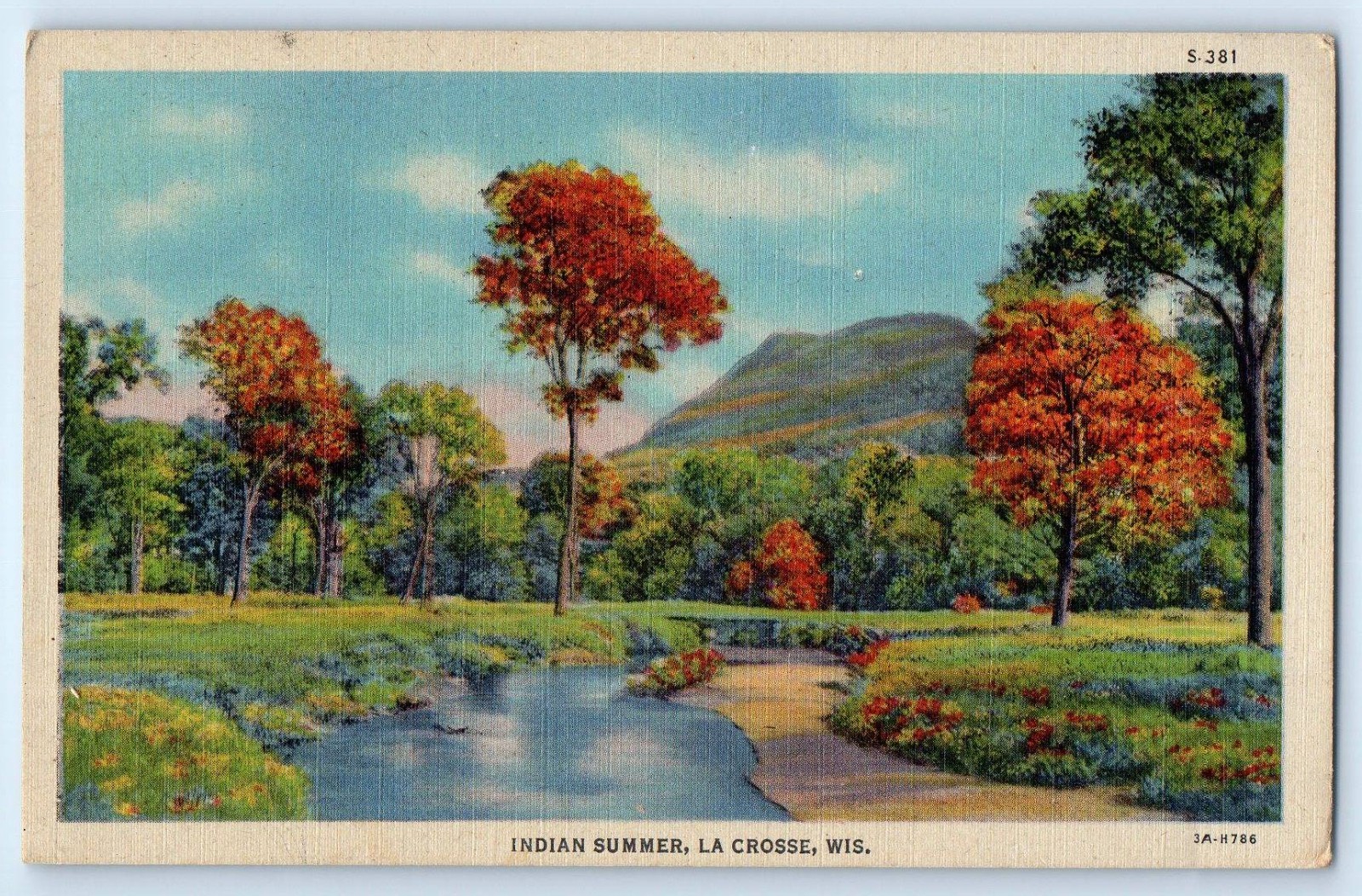 1940 La Crosse Wisconsin WI Vintage Postcard Indian Summer Lake River Unposted