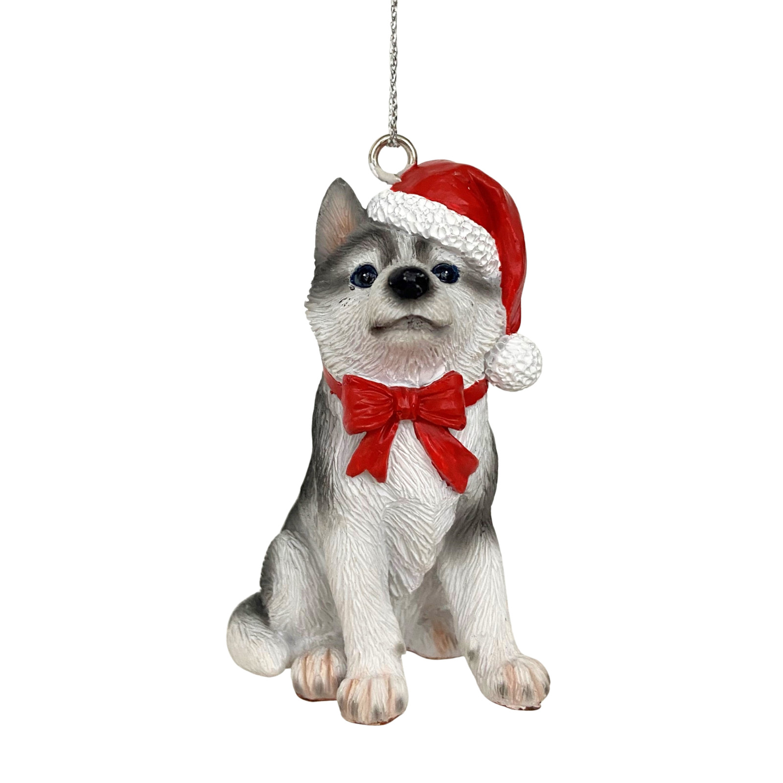 Siberian Husky Dog Christmas Ornament Resin New Red Santa Hat Cute White/Gray