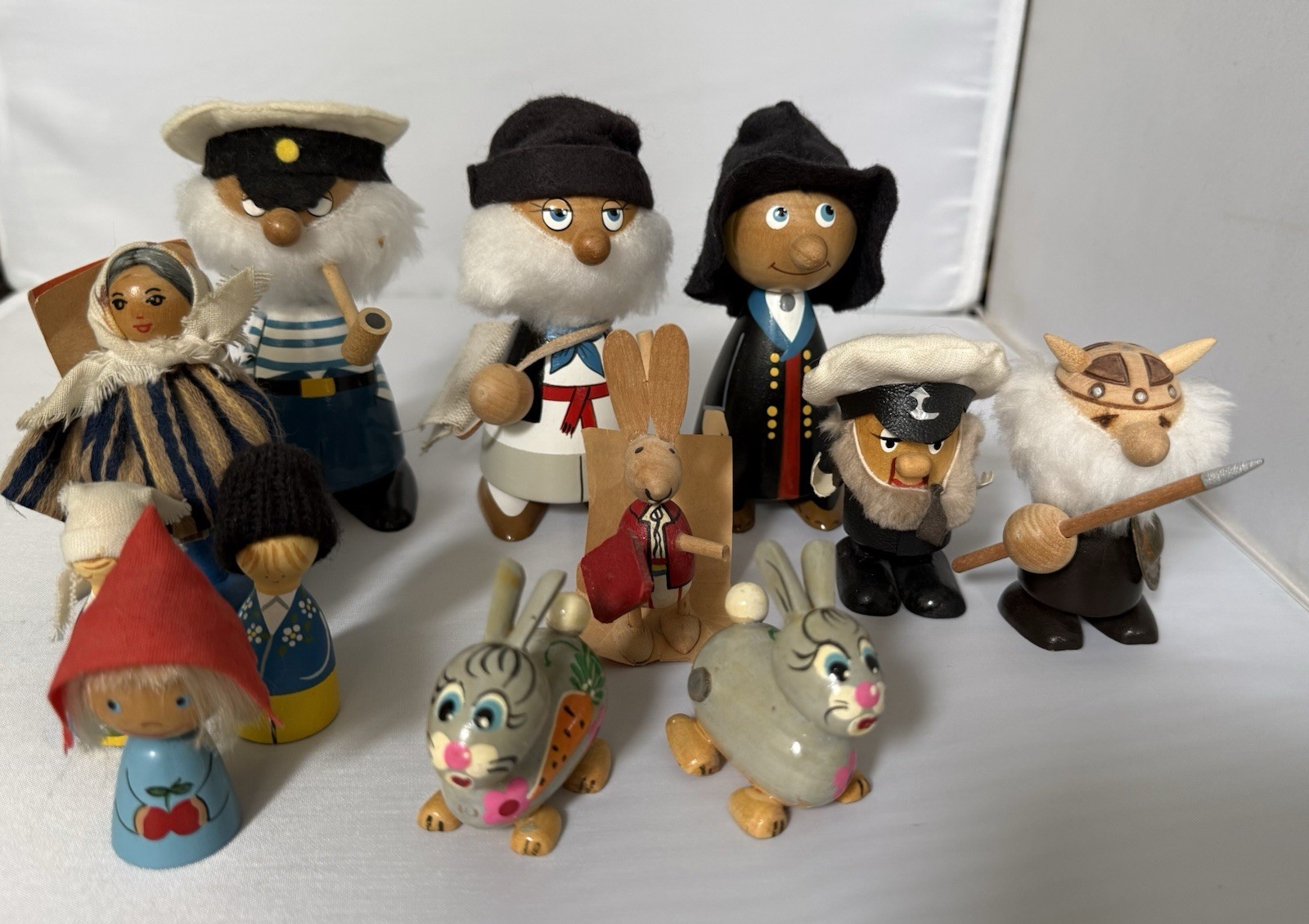 Vintage Lot Of 12 Wood Figures Sweden Folk Art Sailor Viking Rabbits Vintage Lot Of 12 Wood Figures Sweden Folk Art Sailor Viking Rabbits