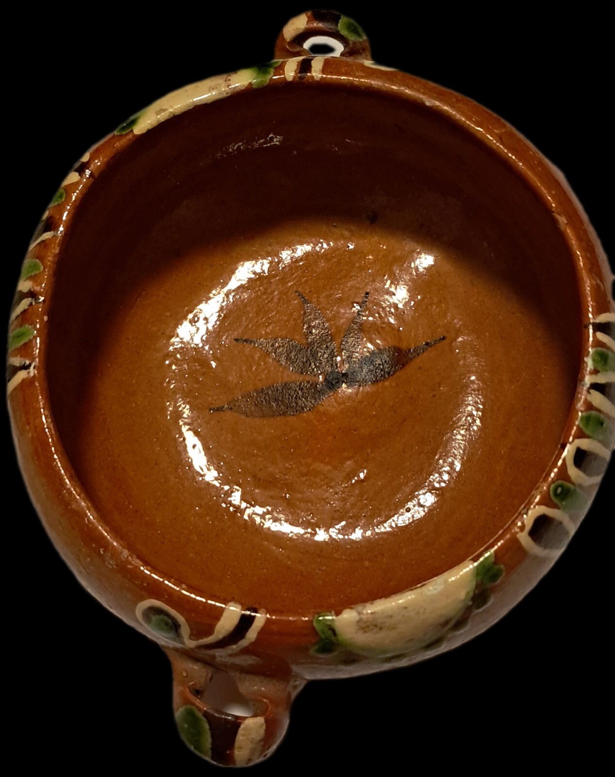 Tlaquepaque Vint. Hand-made-painted Mexico Red Clay Bowl Double Handled 1930-40s