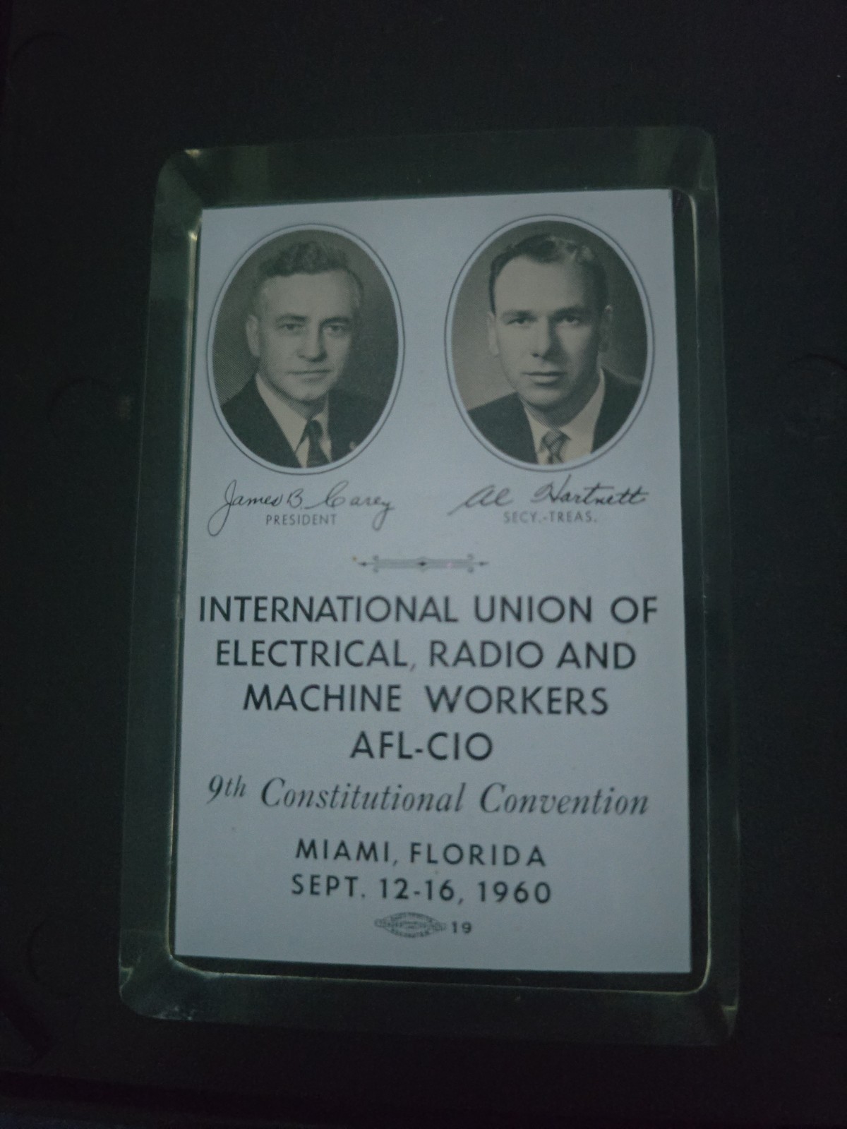 Vintage 1960 IUE AFL-CIO 9th Convention Lucite Paperweight - James B. Carey,...