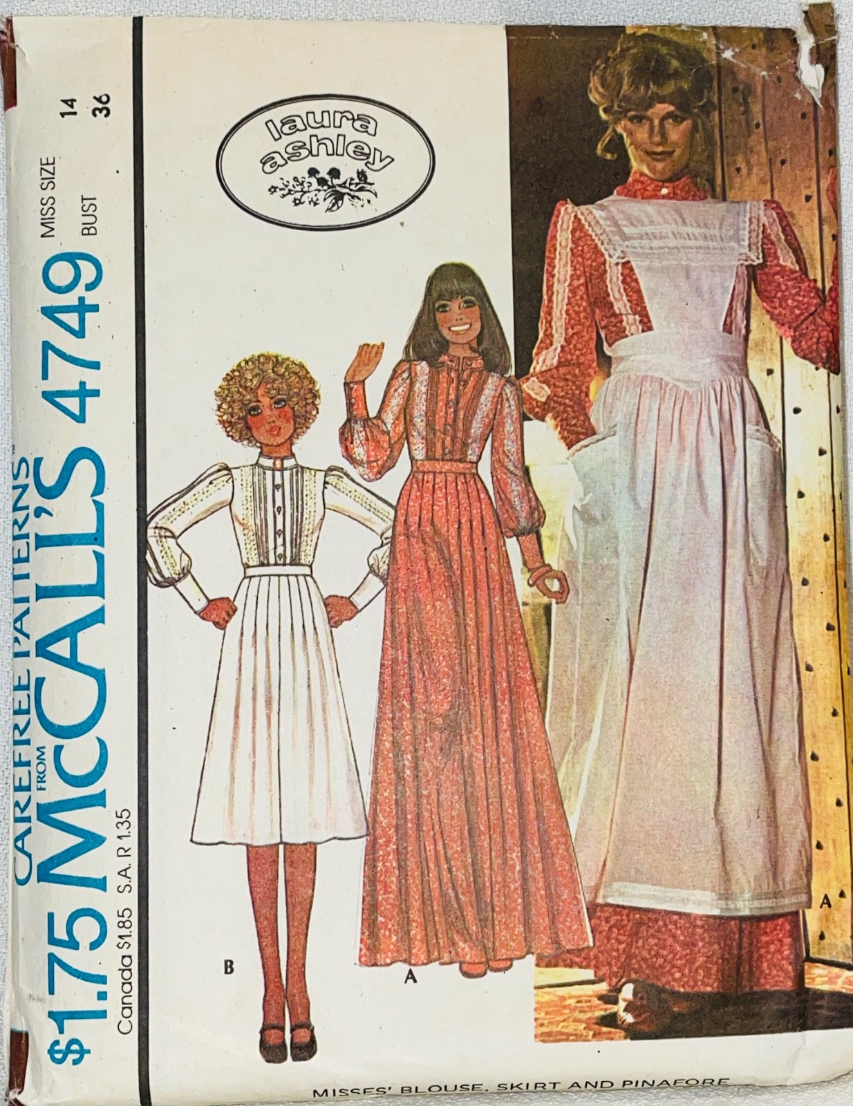 Rare McCall's 4749 Sz 14 Laura Ashley Blouse Skirt Pinafore Vntg 1975 New Uncut