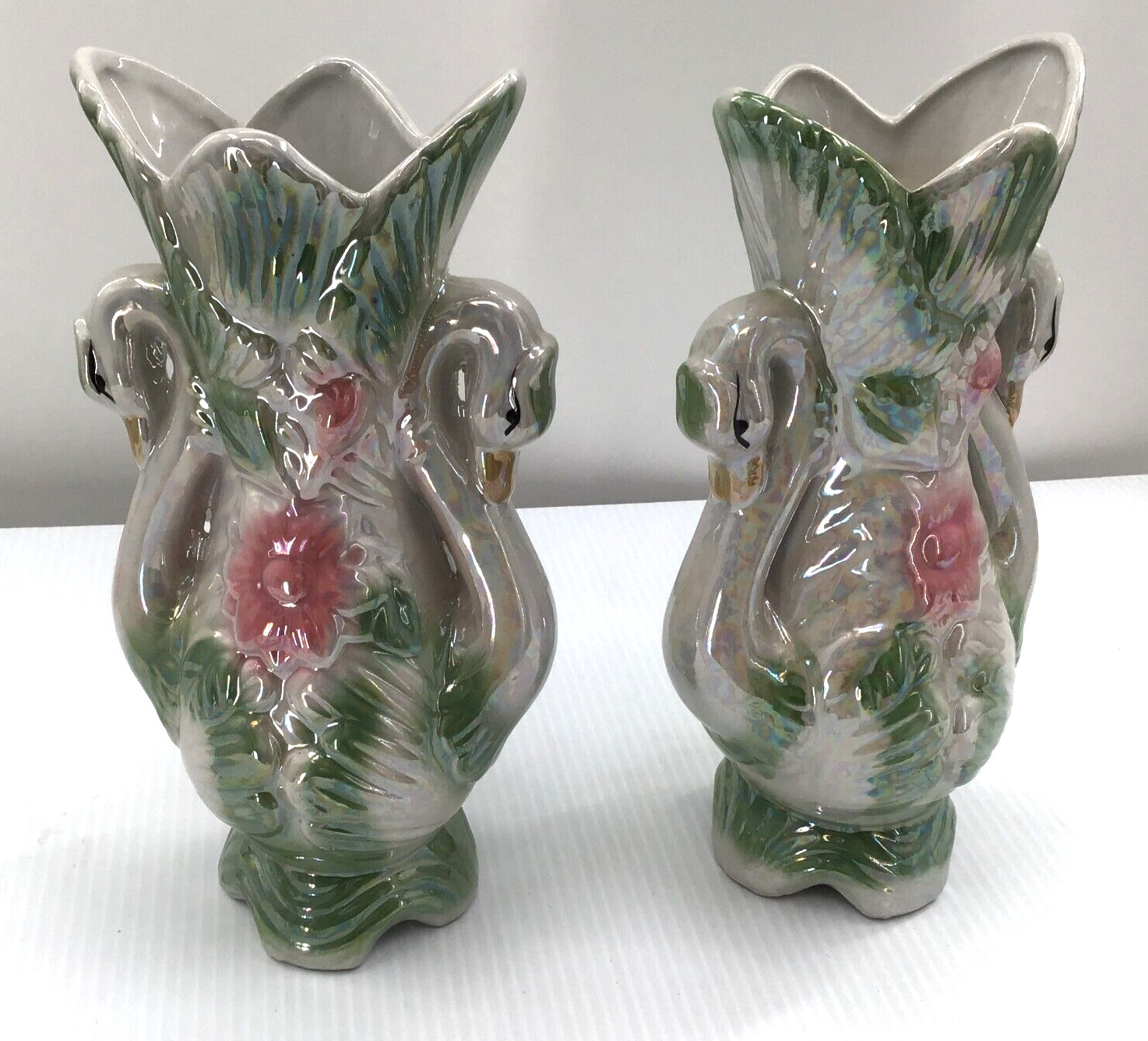 Pair of Mid Century Double Swan Vases, 9\